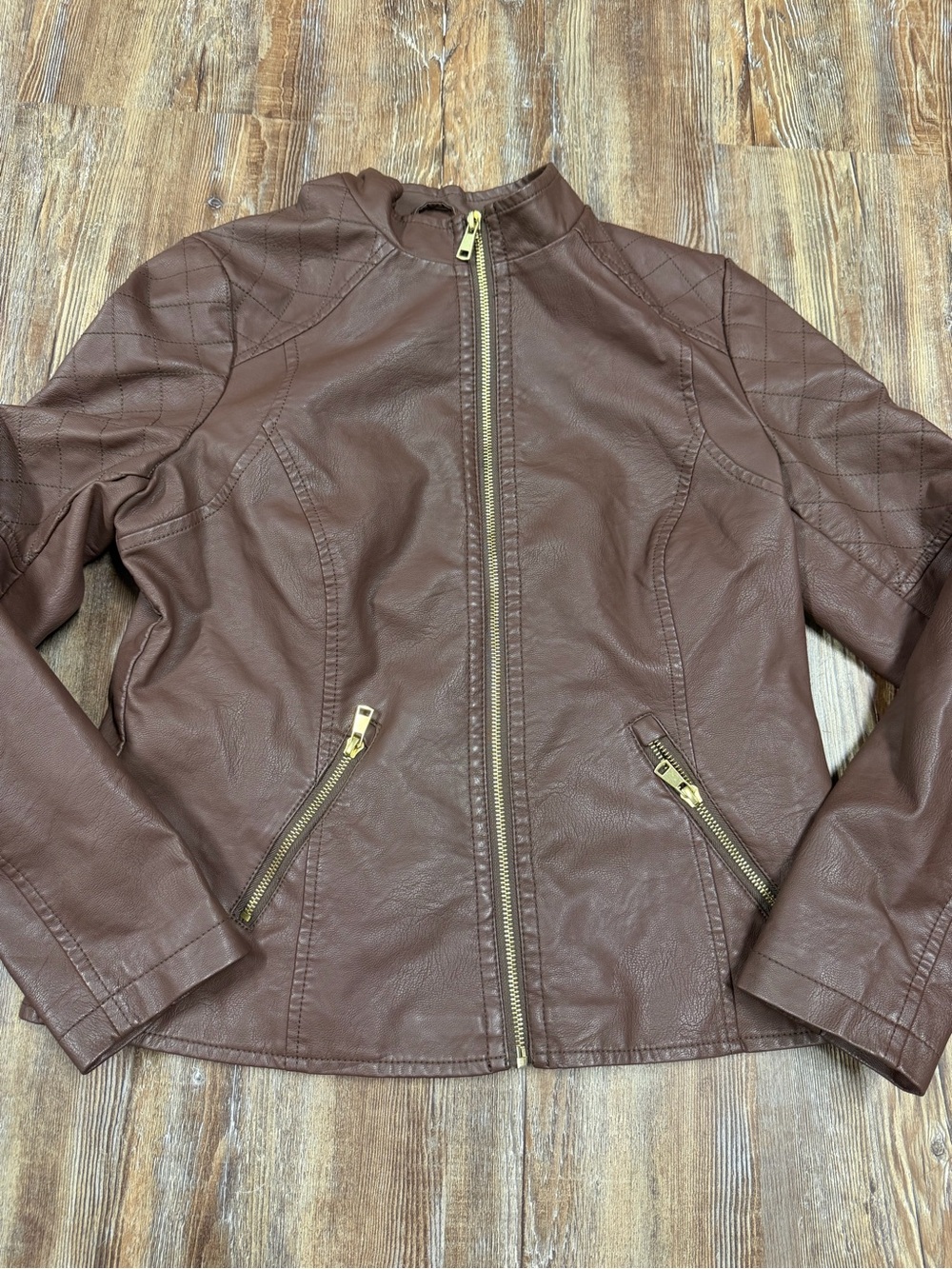 Brown faux leather jacket , size M